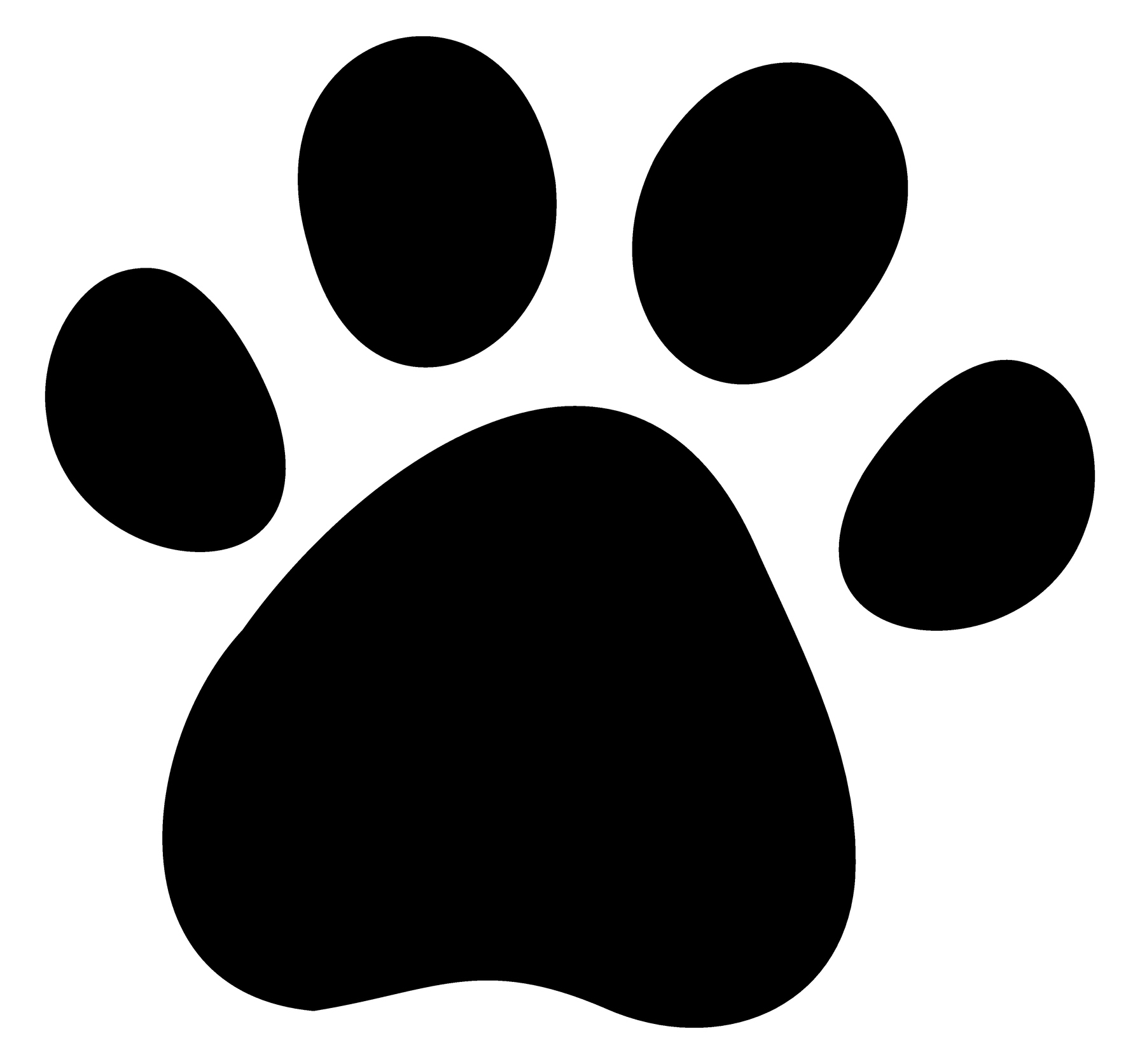 Bold black paw print icon on white background. Simple, minimalist design perfect for pet-related websites,s, apps, and social media.